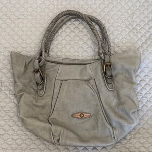 Gray leather shoulder bag